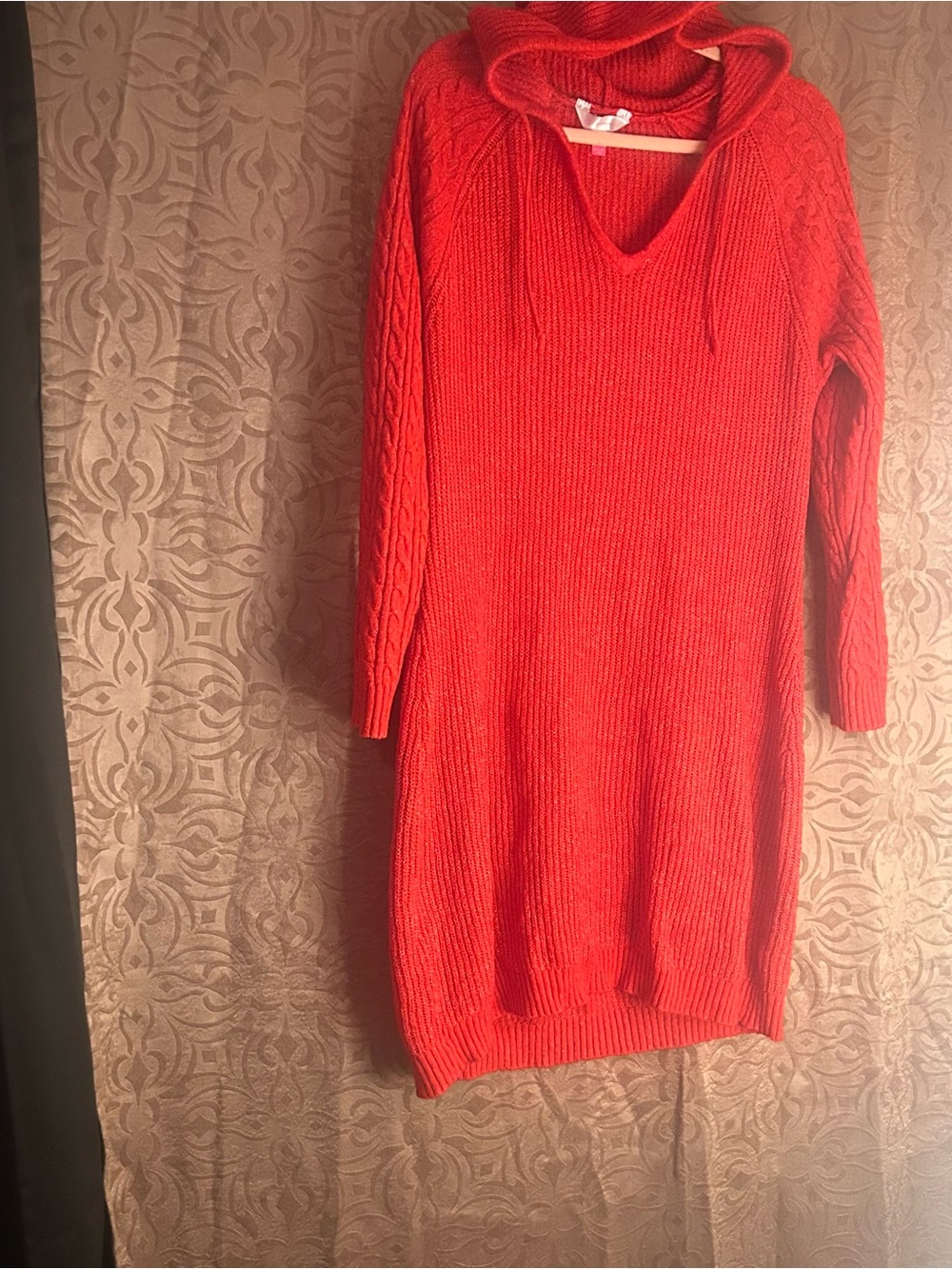 No Boundaries Red Cable-Knit Cowl Sweater Dress